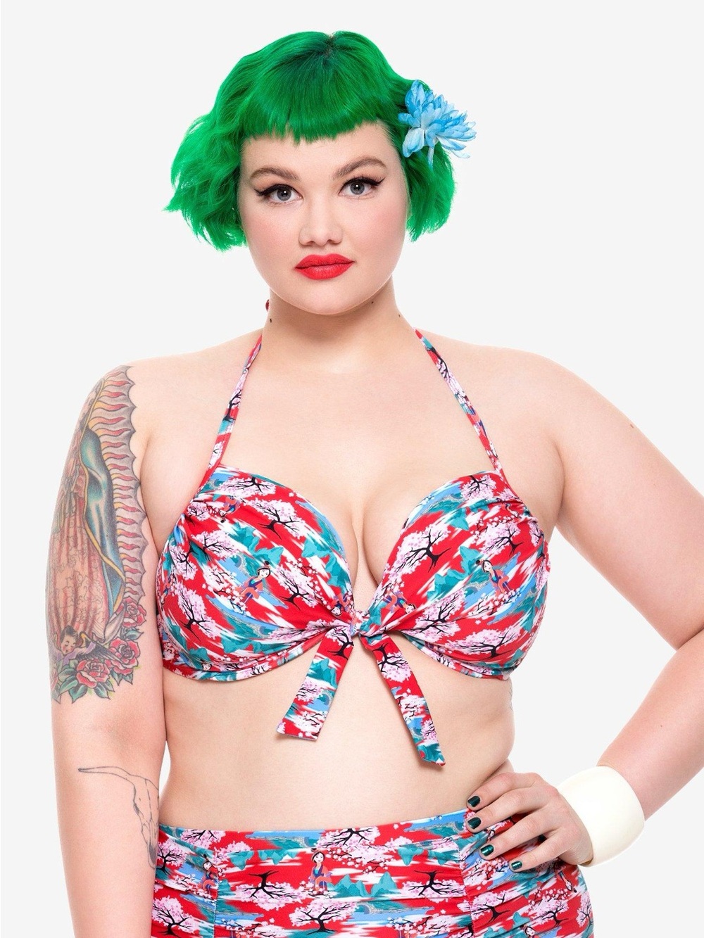 Disney “Mulan”Floral Tie-Front Halter Bikini Top